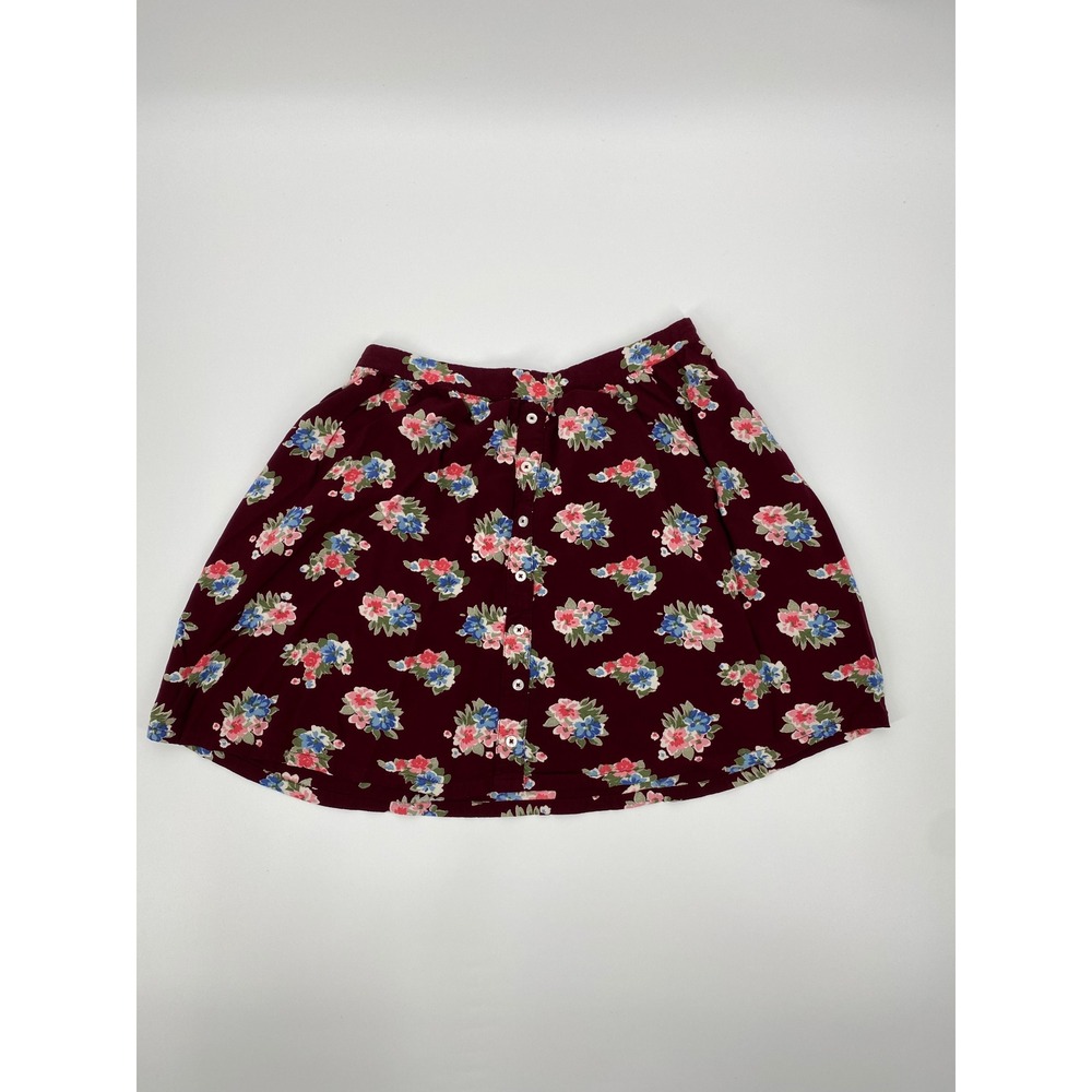 Hollister Floral Mini Skirt Womens Medium Burgundy Button Festival Y2K Cottage